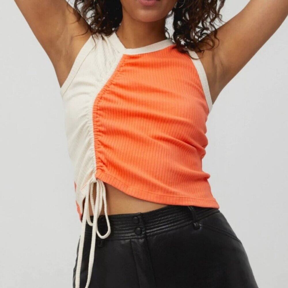 Daydreamer Women’s Backstage Ribbed Ruched New Tank Orange Medium  XL